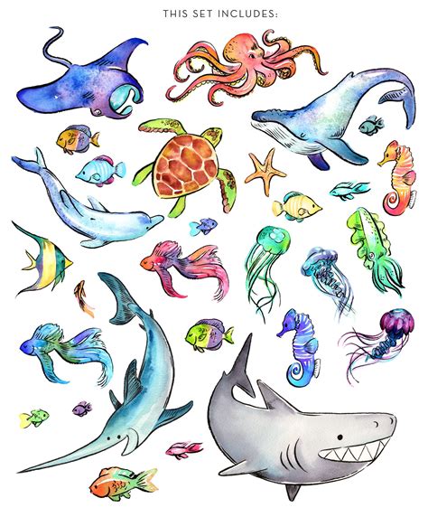Sea Animals Drawings Creature Drawings Watercolor Sea Watercolor