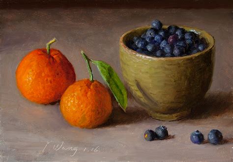 Wang Fine Art Blueberries And Clementines Still Life Oil Painting