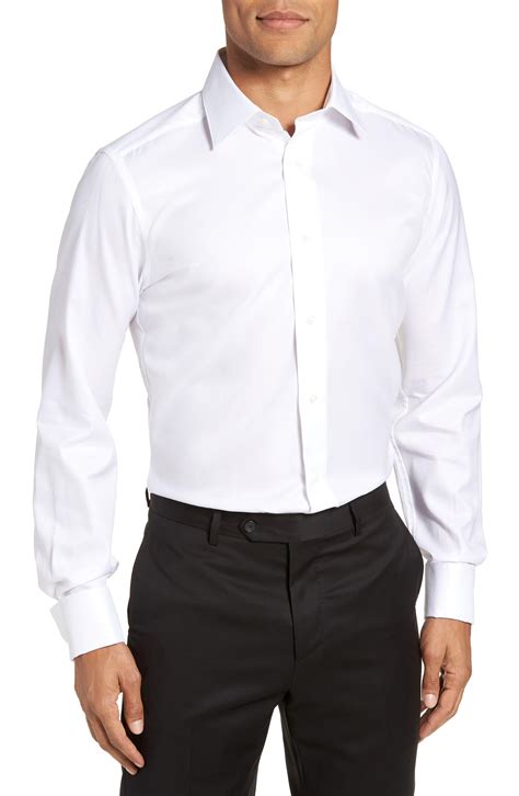 David Donahue Trim Fit Solid French Cuff Tuxedo Shirt In White For Men