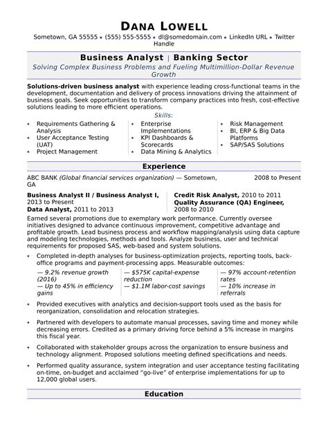 An effective financial analyst resume is the one which is short. Business Analyst Resume Sample | Monster.com