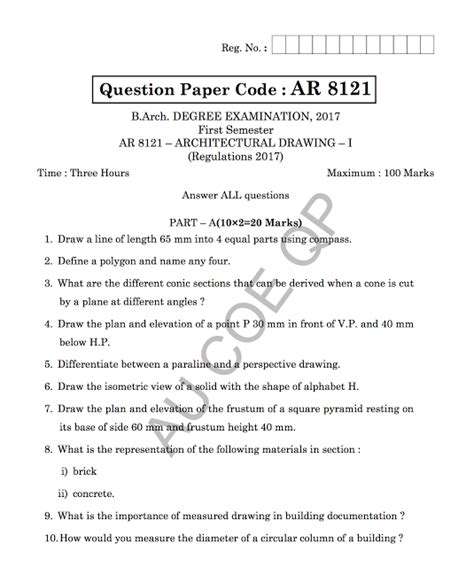 Ar8121 Architectural Drawing I Question Papers 2018 Model Question