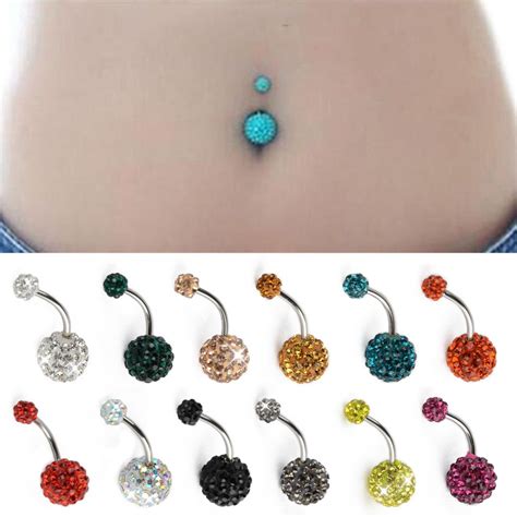 Crystal Ball Surgical Steel Navel Belly Button Ring Body Piercing