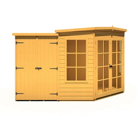 7x11 Shire Hampton Corner Summerhouse With Side Shed Elbec Garden