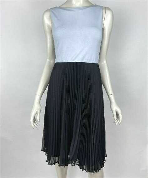 Alice Olivia Dress Pleated Skirt Lined Round Neck Sle Gem