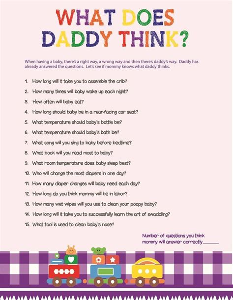 What Does Daddy Think Baby Shower Game Gender Neutral Baby Shower Game