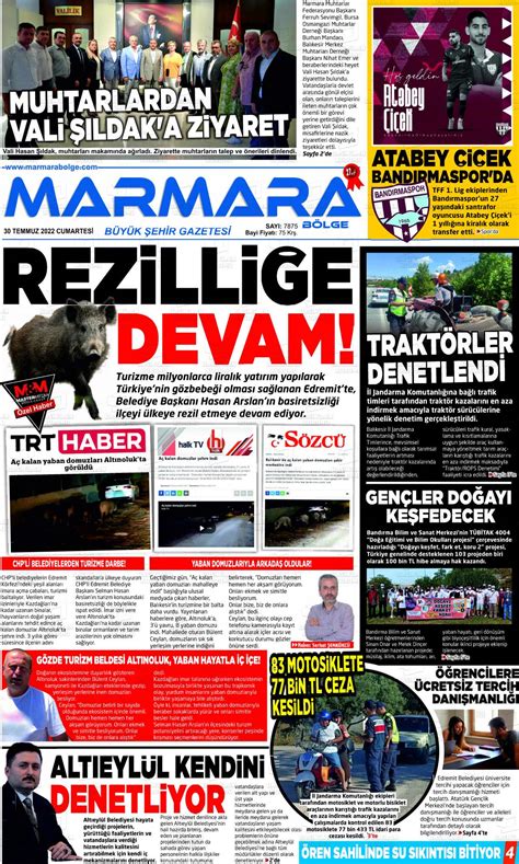 30 Temmuz 2022 tarihli Marmara Bölge Gazete Manşetleri