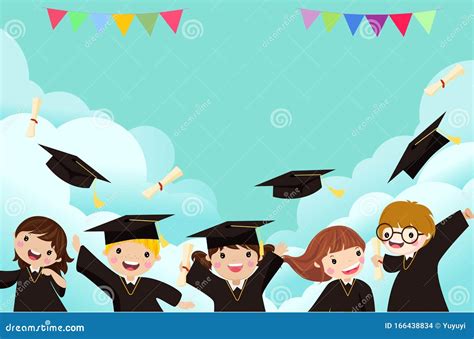 Group Of Cute Graduating Kids Stock Vector Illustration Of Background