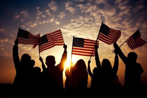 Premium Ai Image Silhouette Group Of People Waving American Flags In