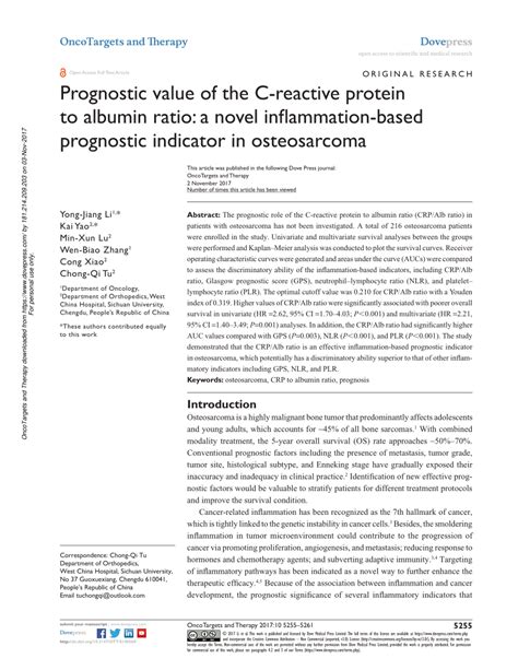 Pdf Prognostic Value Of The C Reactive Protein To Albumin Ratio A