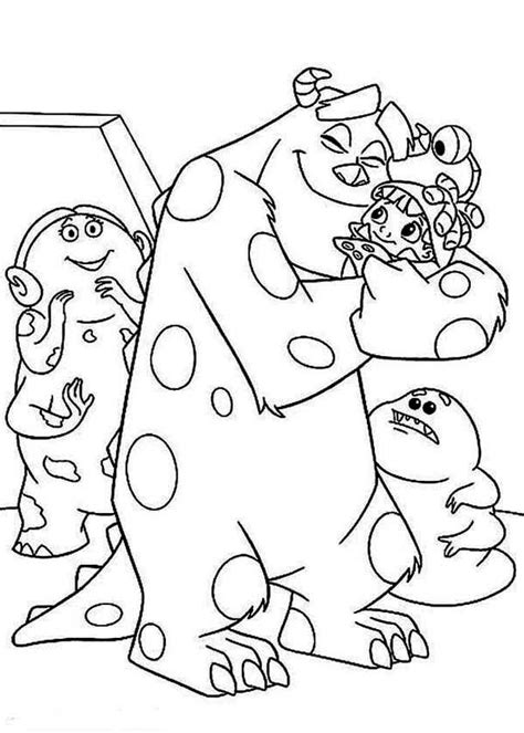 Simply do online coloring for boo in her monster costume in monsters inc coloring page directly from your gadget, support for ipad, android tab or using our web feature. Sulley Hugging Boo In Monsters Inc Coloring Page : Kids Play Color in 2020 | Monster coloring pages