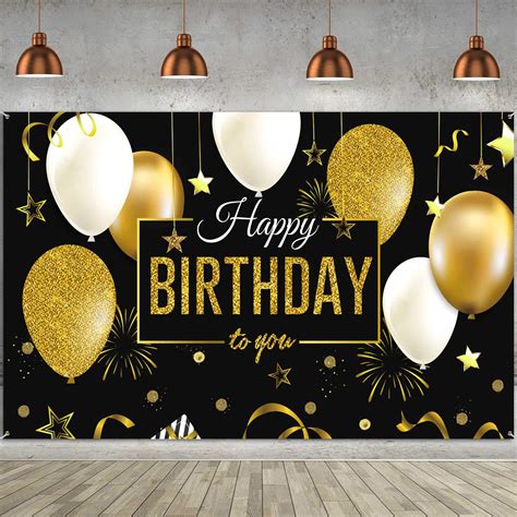 Buy Happy Birthday Backdrop Banner Extra Large Black And Gold Balloons Banner Sign For Men
