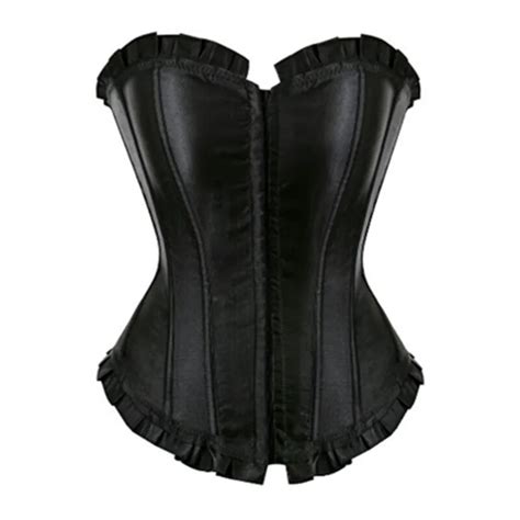 Hot Sell Black Satin Sexy Overbust Lace Up Slimming Corset And Bustier
