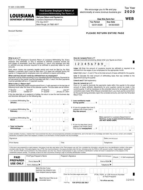 Louisiana L 1 4th Quarter 2020 2024 Form Fill Out And Sign Printable