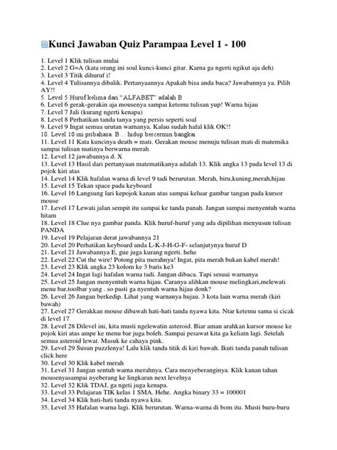 Kunci jawaban quiz parampaa 1 : Jawaban Quiz Parampaa 2 Level 130 - Kunci Ujian