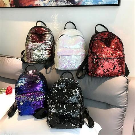 Sequins Glitter Bling Backpacks Teenager Girls Pu Leather Backpack Girls Shoulder School Bag