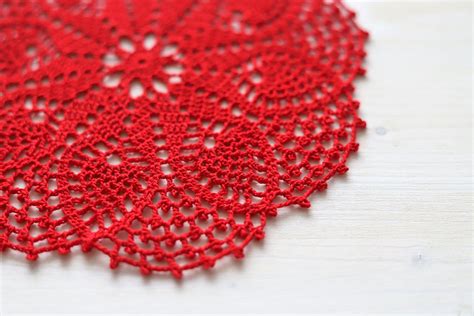 Red Crochet Doily 19 Cm Vintage Style Lace Table Cloth Etsy Crochet
