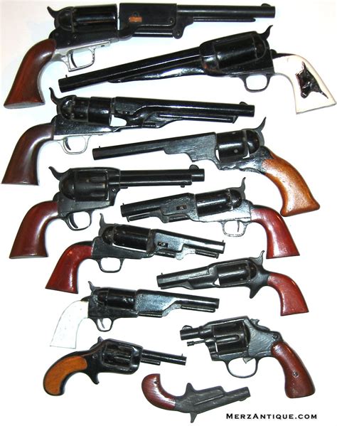 Set Of 12 Carved Wooden Colt Replica Pistols Merz Antique Firearms