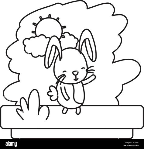 Line Happy Rabbit Cute Wild Animal Stock Vector Image And Art Alamy