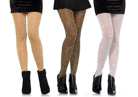 Womens Lurex Sparkly Shiny Glitter Footed Tights 3 Pairs Assorted