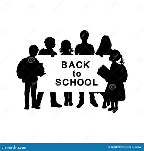 Silhouettes Boys And Girls Holding Back To School Banner Stock Vector