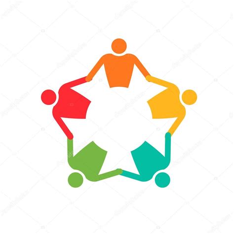 Teamwork People In Circle 5 Logo Holding Hands Vector Icon Stock