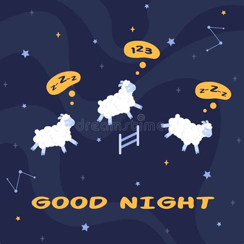 Counting Sheep Funny Sheeps Jump Over Fence For Bedtime Count Sleepless Night Insomnia Or Good