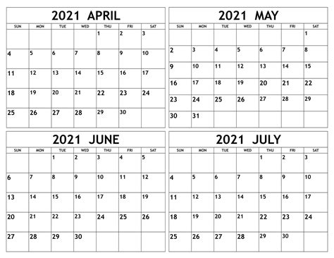 Free Printable April May June Calendar 2021 Templates 4 Calendar For