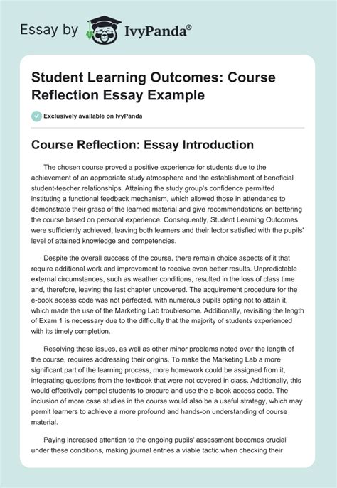 Student Learning Outcomes Course Reflection Essay Example