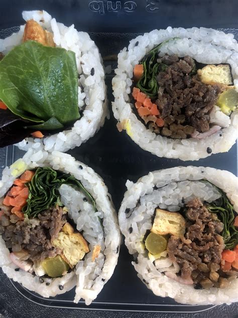 Kimbap (sometimes spelled gimbap) is made with steamed white rice and dried seaweed, which is of course. I Ate Bulgogi Kimbap! | Food network recipes, Eat, Bulgogi