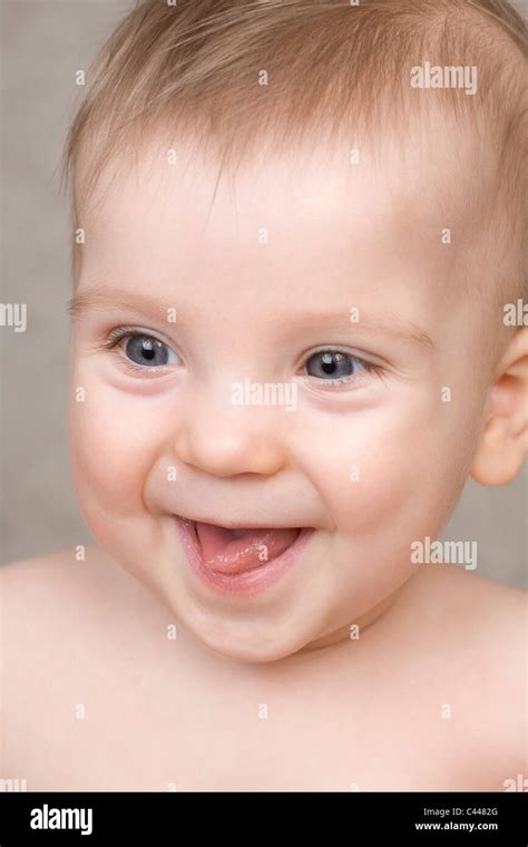 A Laughing Baby Boy Portrait Stock Photo Alamy