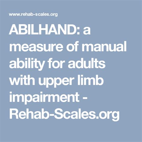 Abilhand A Measure Of Manual Ability For Adults With Upper Limb