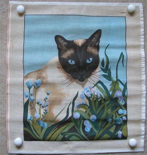 Siamese Cat Portrait Needlpointtapestry Canvas Vintage Unused