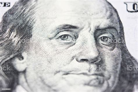 Benjamin Franklin Face On Us 100 Dollar Bill Extreme Macro Stock Photo