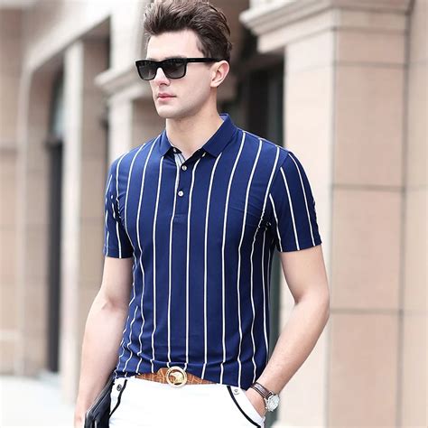 2018 new arrival men polo shirts good guality striped polo shirt men s slim fit business short