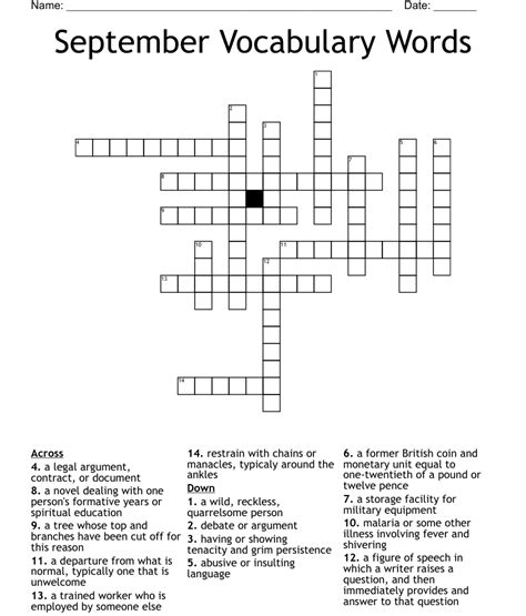 September Crossword Puzzles Printable