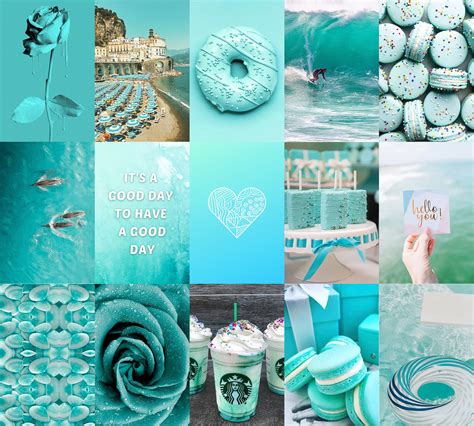 Teal Wall Collage Kit Digital Teal Aesthetic Collage Etsy New Zealand