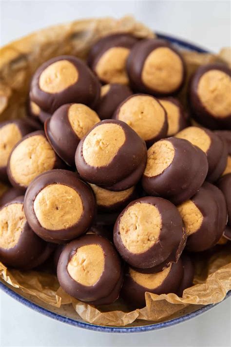 One of these balls is seriously like eating a spoonful of pb with chocolate on top… oh and 4 grams of protein per bite. Buckeye Candy - Easy Chocolate Peanut Butter Balls ...