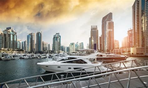 Premium Photo View With Modern Skyscrapers And Water Pier Of Dubai