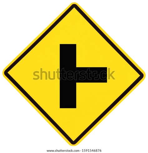 Yellow Warning Sign Threeway Intersections Ahead Stock Illustration