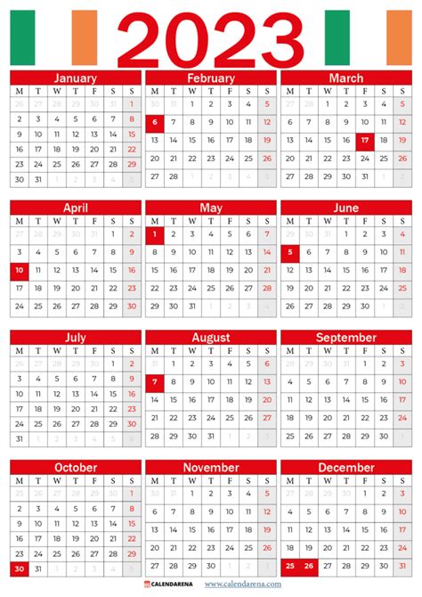 Calendar 2023 Ireland With Holidays Printable
