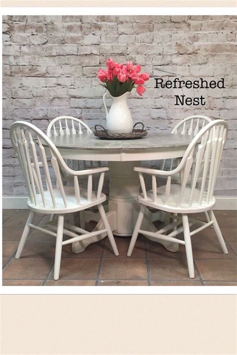 Shop at ebay.com and enjoy fast & free shipping on many items! Farmhouse Gray and white table and 4 chairs. (48" round ...
