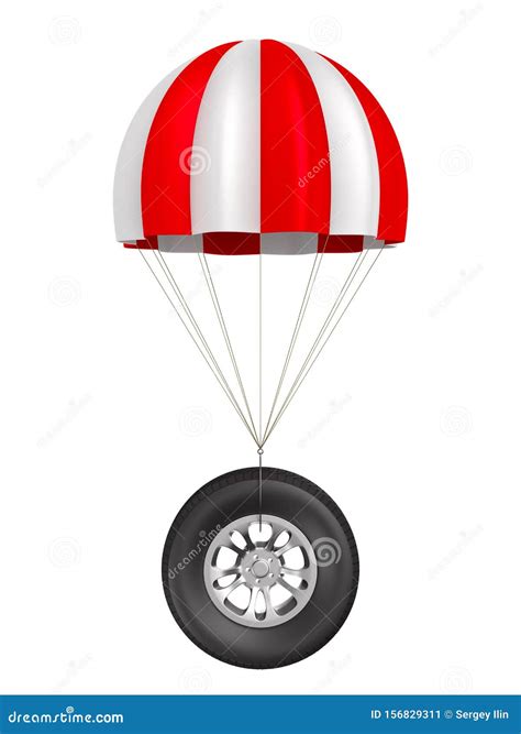 Parachute And Wheel On White Background Isolated 3d Illustration Stock