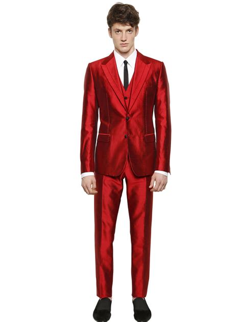 Men's notch collar lapel counter coat. Dolce & Gabbana Silk Shantung 3 Piece Suit in Red for Men ...