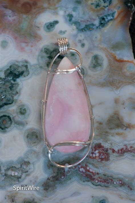 Natural Pink Opal Wire Wrapped Pendant Sterling Silver Wire Etsy In