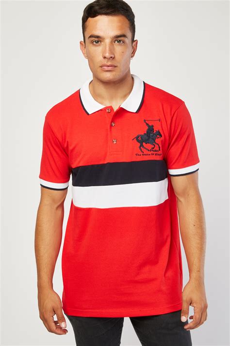 Embroidered Colour Block Polo Shirt Just 7