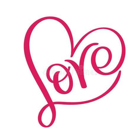 Love Word In Red Heart Vector Calligraphy And Lettering Eps10 Stock