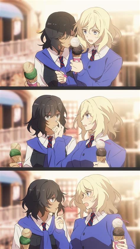 Andou And Oshida Eating Ice Cream Rena Best Couple Alien Logo Anime