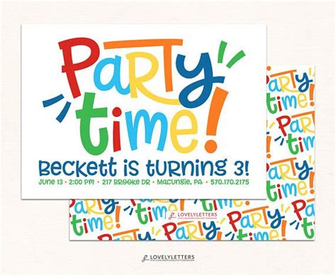 Colorful Party Time Invitation Playful Party Invitation Etsy