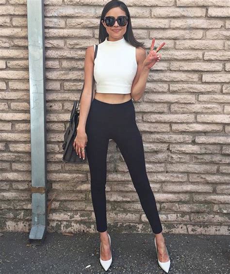 Black Skinnies White Crop Top Olivia Culpo Outfits For Teens Summer