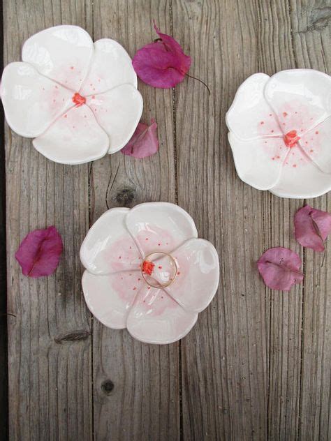 Cherry Blossom Flowerwhitepinkring Dishkeepsake Ceramic Flowers Clay
